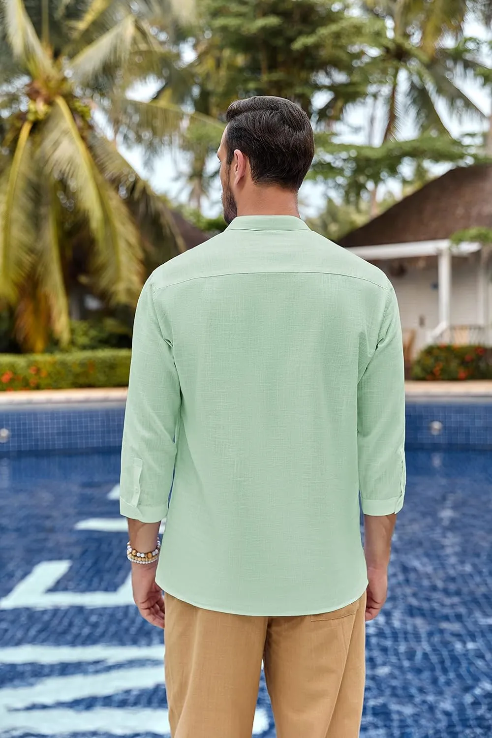 Karlywindow Mens Linen Henley Shirts Long Sleeve Hippie Yoga Summer Beach Casual Henleys T-Shirt