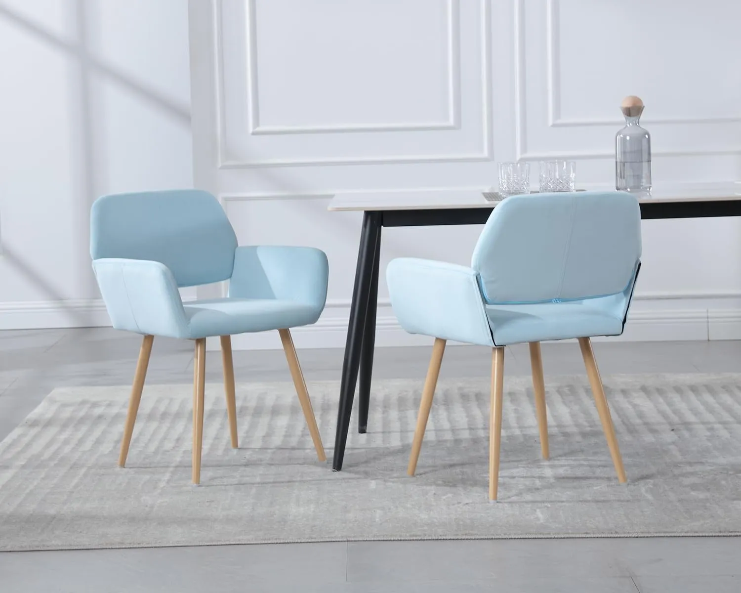 KCC Small Modern Dining Room Arm Chairs 1 Piece, Mid-Century Upholstered Velvet Side Seat Club Guest with Metal Tube Legs for Kitchen, Living Room, Blue