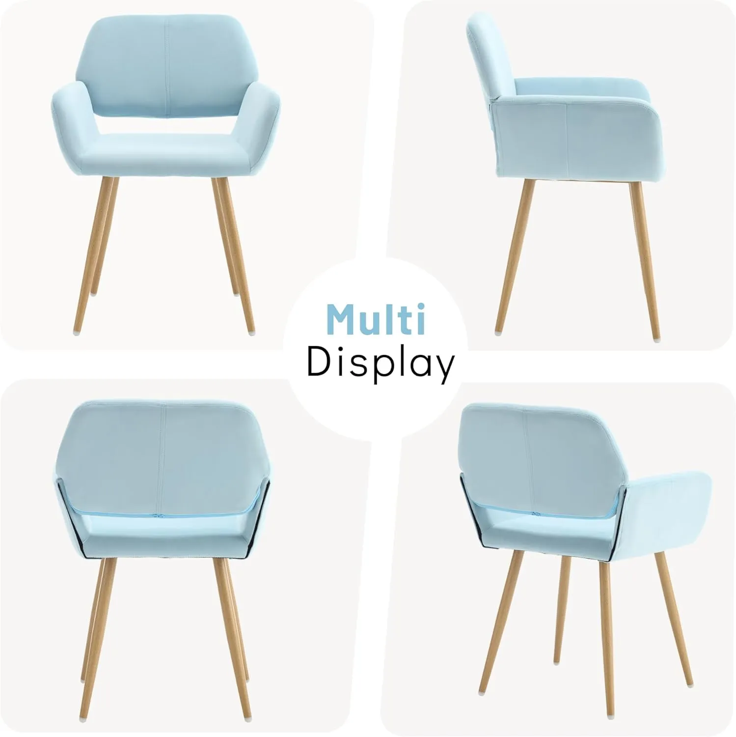 KCC Small Modern Dining Room Arm Chairs 1 Piece, Mid-Century Upholstered Velvet Side Seat Club Guest with Metal Tube Legs for Kitchen, Living Room, Blue