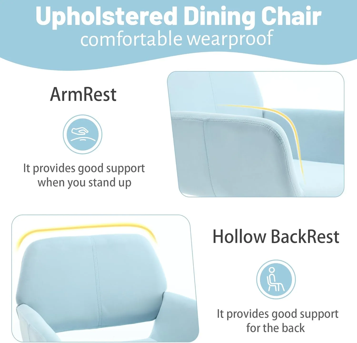 KCC Small Modern Dining Room Arm Chairs 1 Piece, Mid-Century Upholstered Velvet Side Seat Club Guest with Metal Tube Legs for Kitchen, Living Room, Blue