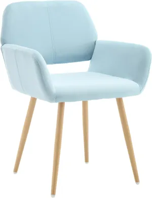 KCC Small Modern Dining Room Arm Chairs 1 Piece, Mid-Century Upholstered Velvet Side Seat Club Guest with Metal Tube Legs for Kitchen, Living Room, Blue