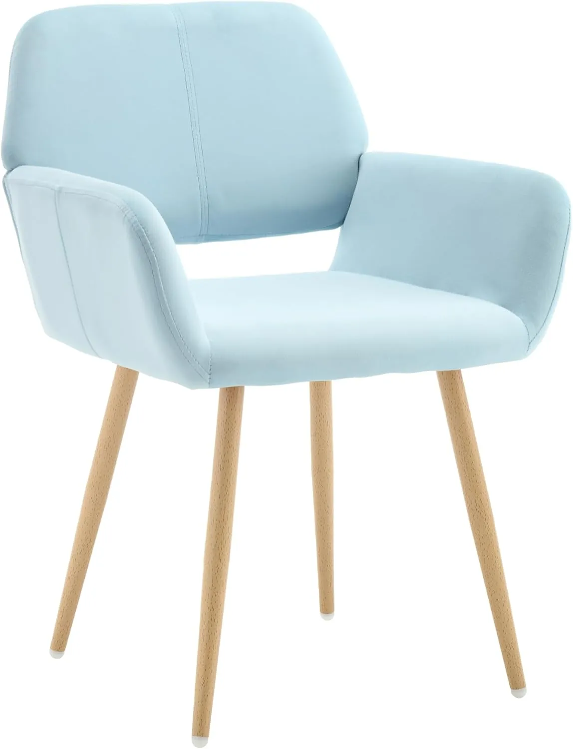 KCC Small Modern Dining Room Arm Chairs 1 Piece, Mid-Century Upholstered Velvet Side Seat Club Guest with Metal Tube Legs for Kitchen, Living Room, Blue