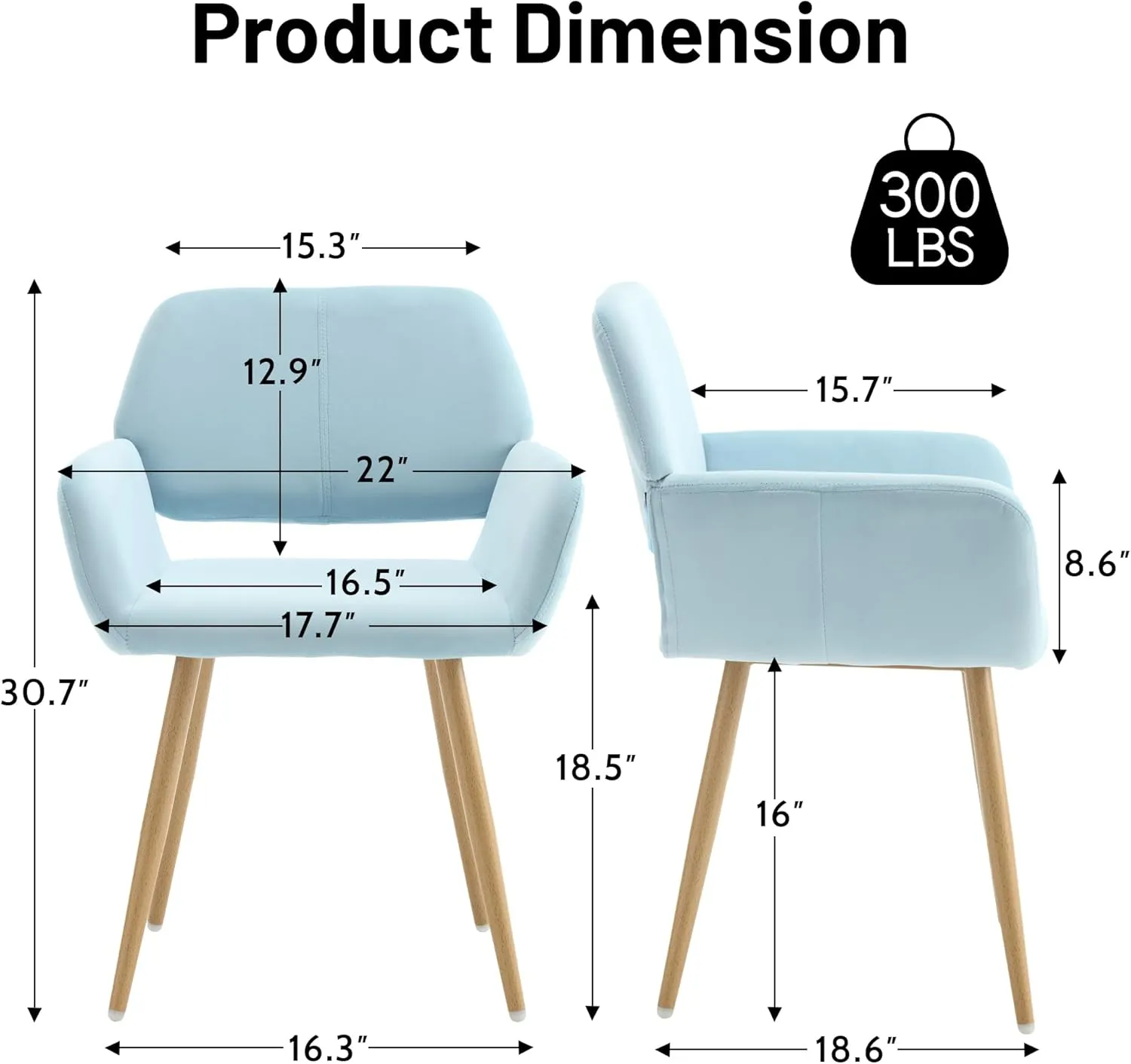 KCC Small Modern Dining Room Arm Chairs 1 Piece, Mid-Century Upholstered Velvet Side Seat Club Guest with Metal Tube Legs for Kitchen, Living Room, Blue