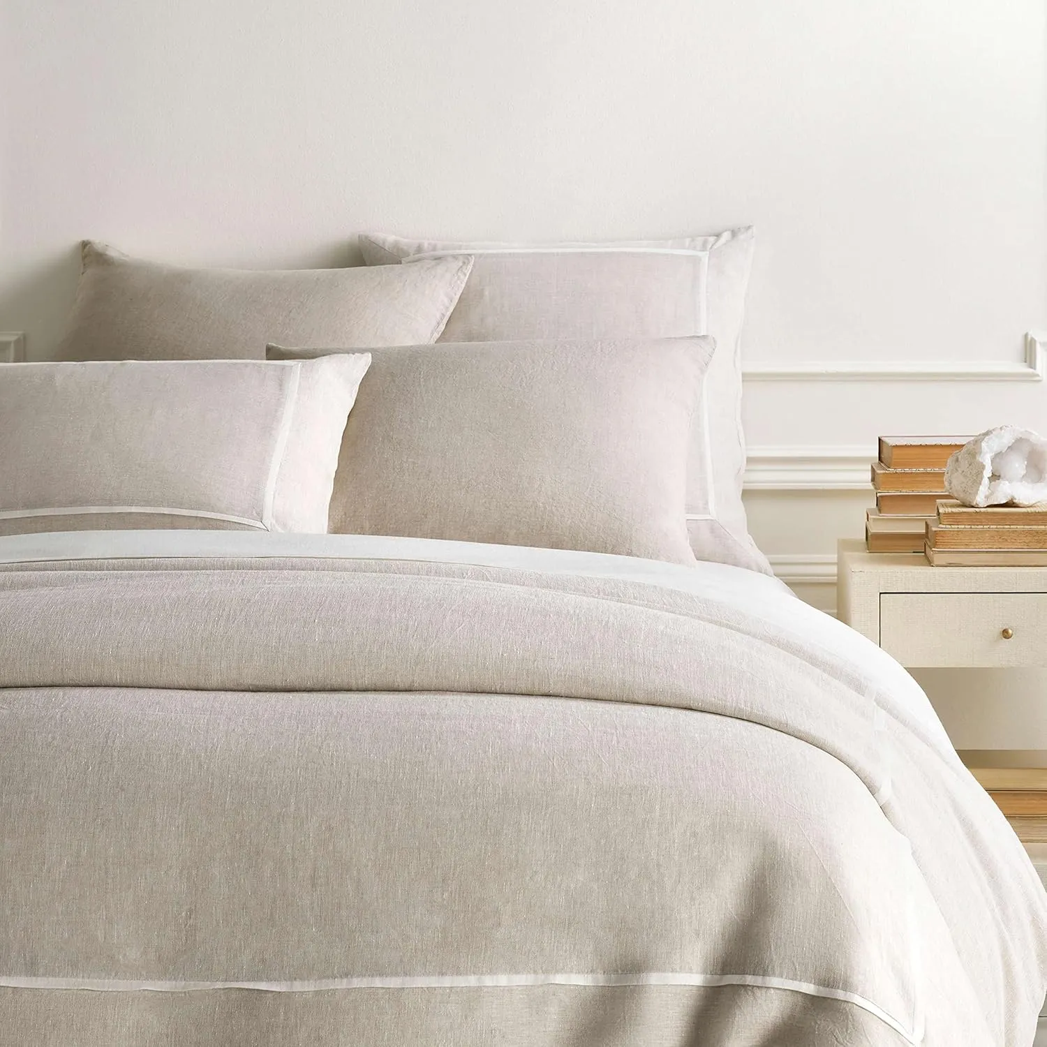 Keaton Linen Natural Sham, Euro Size, Neutral Solid Pattern