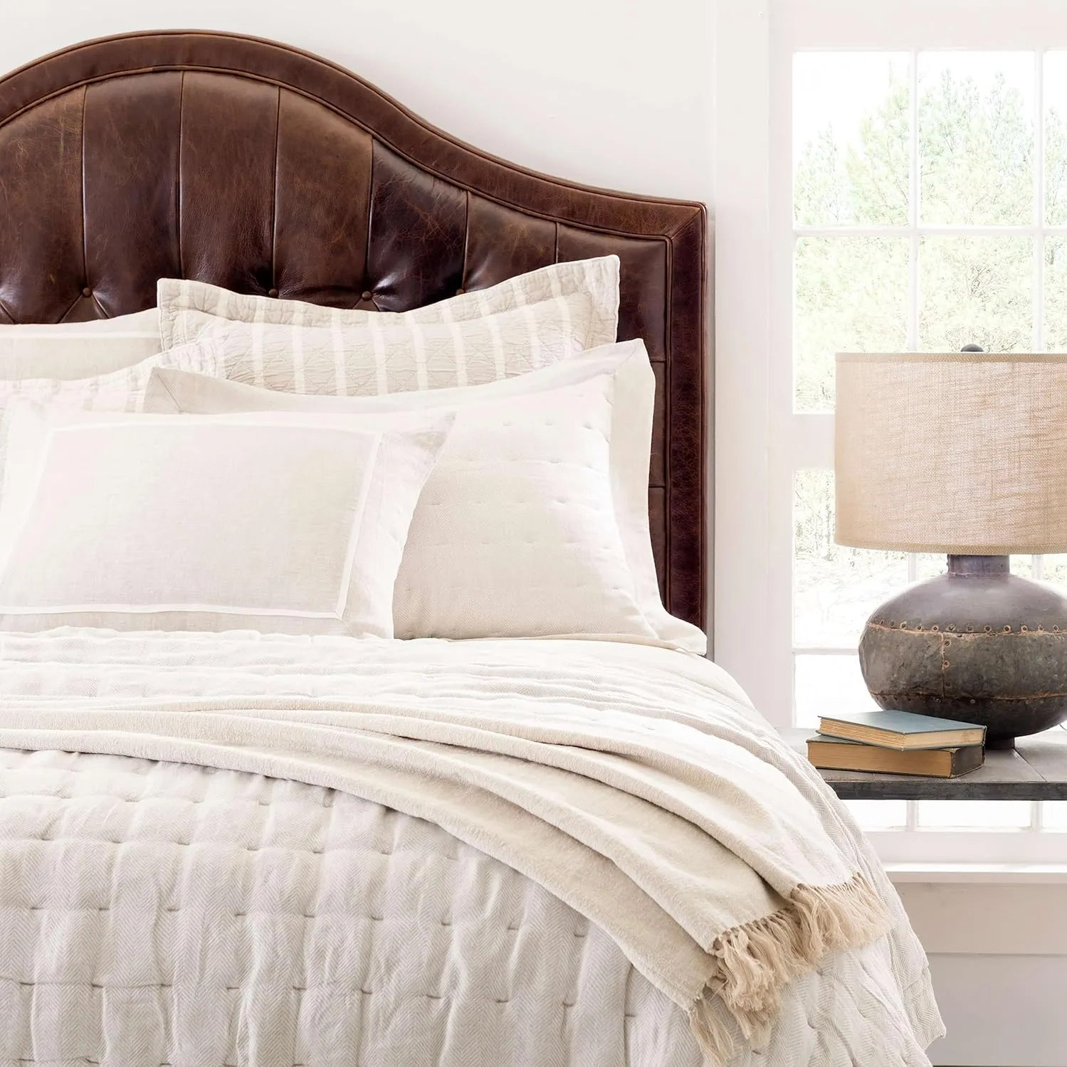 Keaton Linen Natural Sham, Euro Size, Neutral Solid Pattern