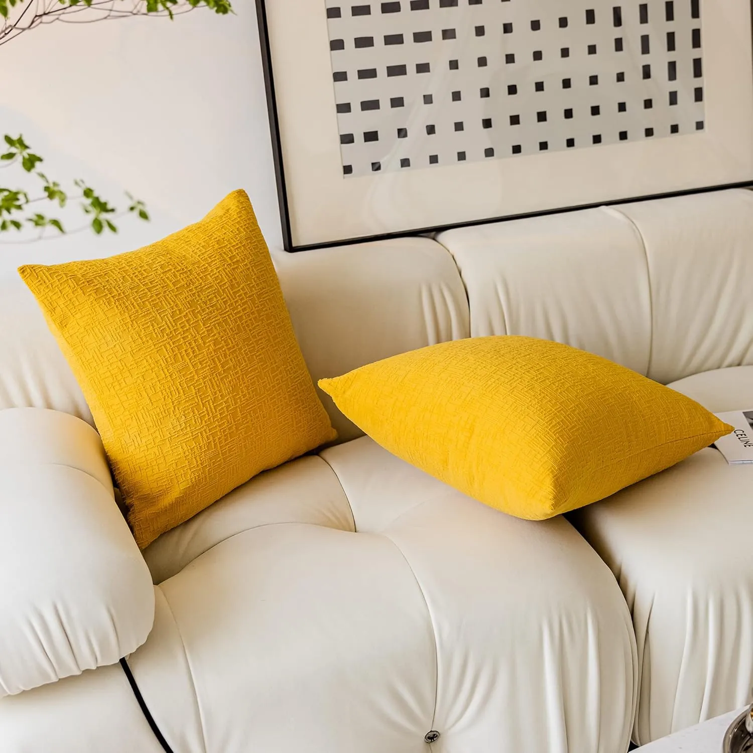 Kevin Textile Decor Velvet Throw Pillow Covers, Striped Decorative Pillow Case Handmade Cushion Cover for Couch, 18x18 inches,2 Pieces,Primrose Yellow