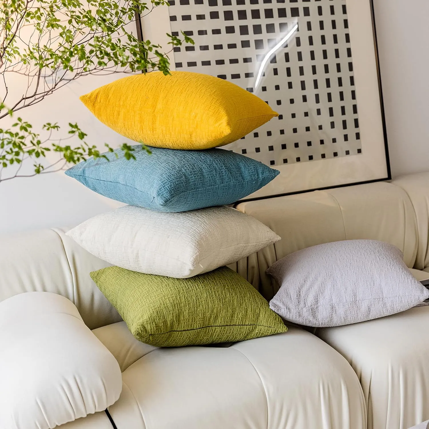 Kevin Textile Decor Velvet Throw Pillow Covers, Striped Decorative Pillow Case Handmade Cushion Cover for Couch, 18x18 inches,2 Pieces,Primrose Yellow
