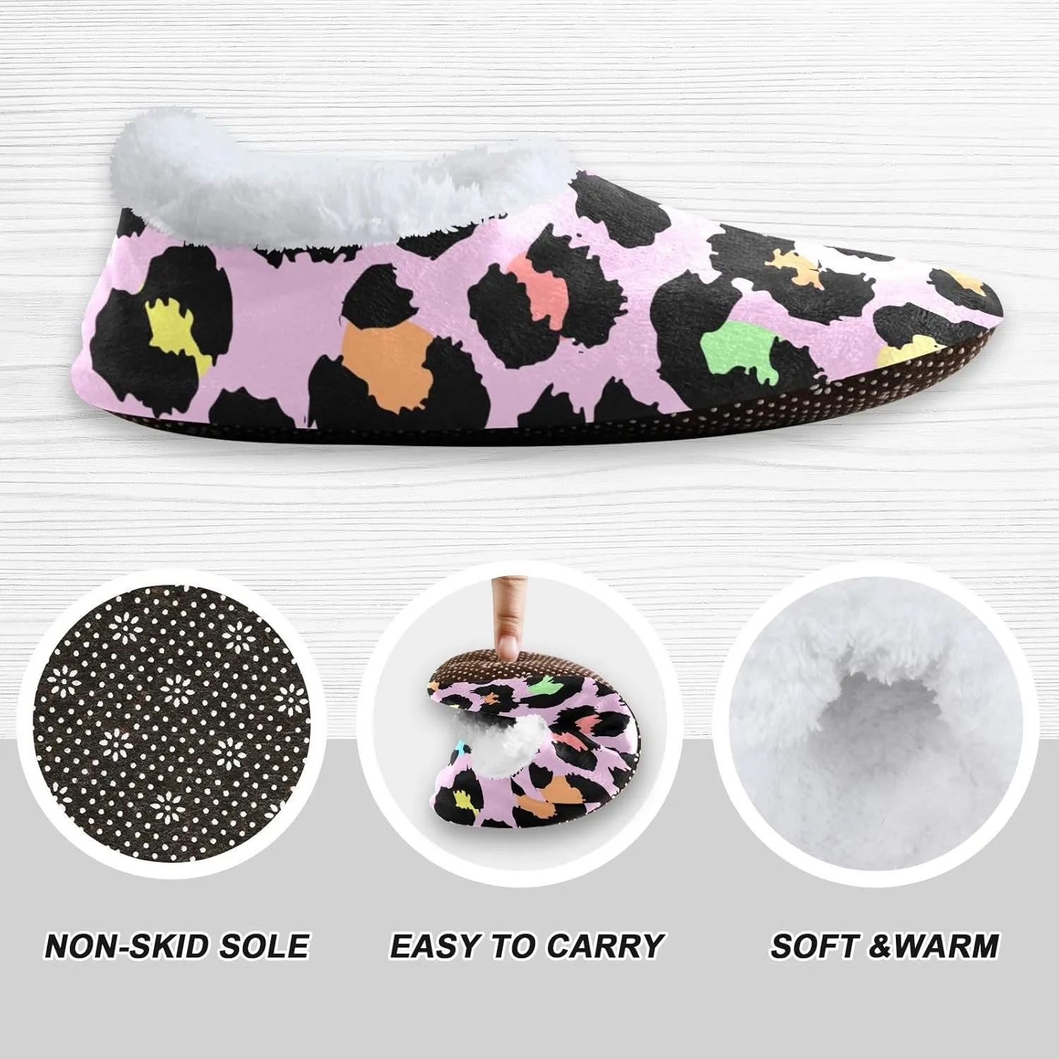 Kids Winter Slippers for Boys Girls Leopard Skin Animal Print Warm Soft Non Slip House Slippers Children Indoor