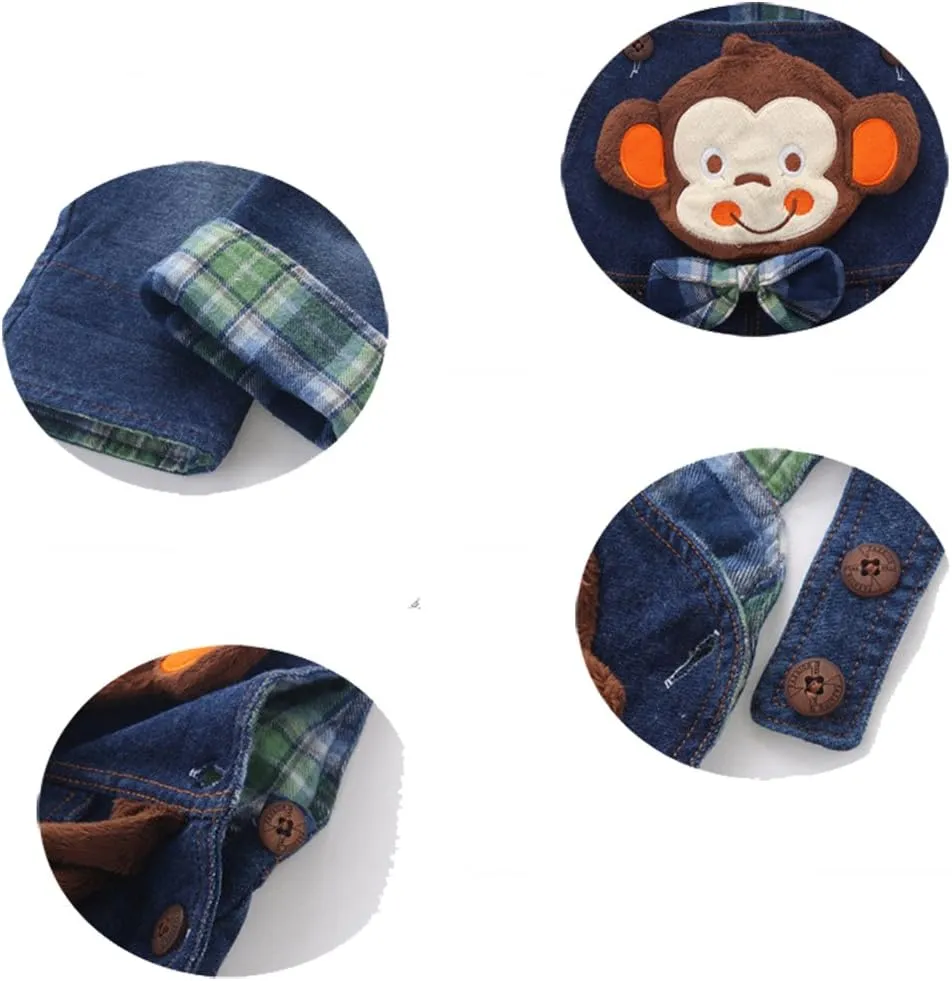 KIDSCOOL SPACE Baby Boy Girl Jean Overalls,Toddler Denim 3D Monkey Dungarees Pants