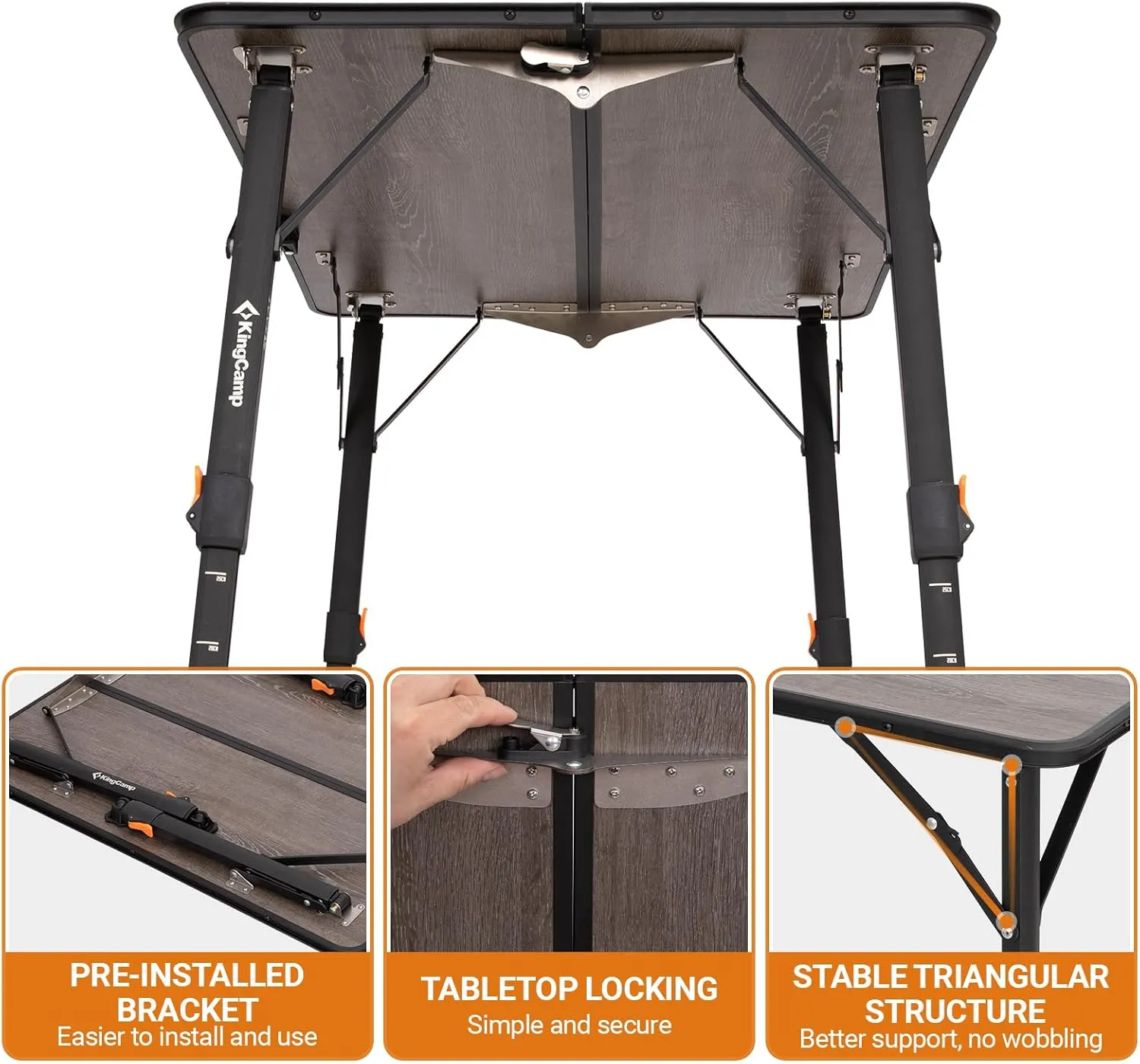 KingCamp Folding Glass Fiber Camping Table, Portable Camp Table with Adjustable Height Aluminum Legs & Carry Bag for Outdoor, Picnic, Beach, Party, Indoor, Use for 2-4 People
