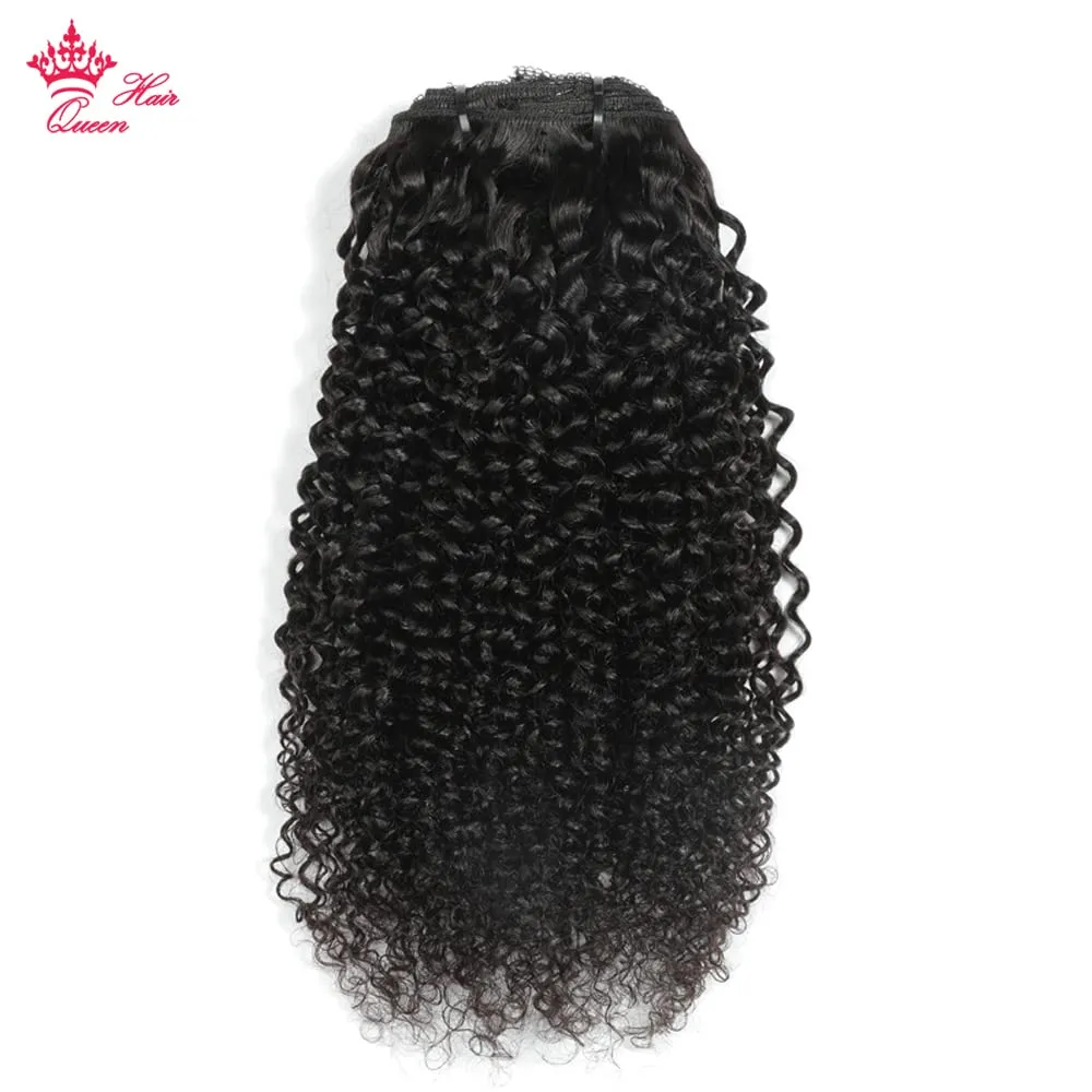 Kinky Curly Clip In Hair Extensions 100% Human virgin Unprocessed Hair For Women Natural Black Color 8 Pieces/Set Queen Hair Producs (14inches, Kinky Curly)