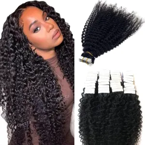 Kinky Curly Tape in Hair Extensions Human Hair Black Women Real Hair Extensions 40 Pieces Curly Tape ins,100G Double Sided Kinky Curly Tape Hair Extensions 16Inch for Black Girls