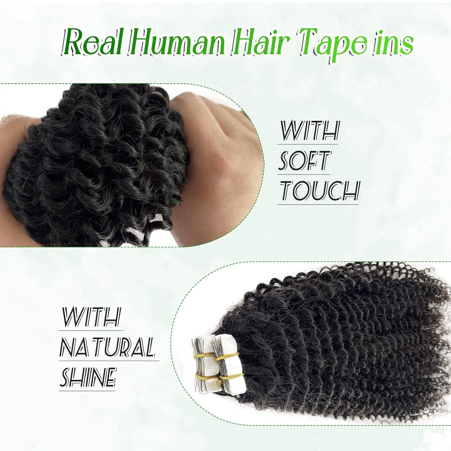 Kinky Curly Tape in Hair Extensions Human Hair Black Women Real Hair Extensions 40 Pieces Curly Tape ins,100G Double Sided Kinky Curly Tape Hair Extensions 16Inch for Black Girls