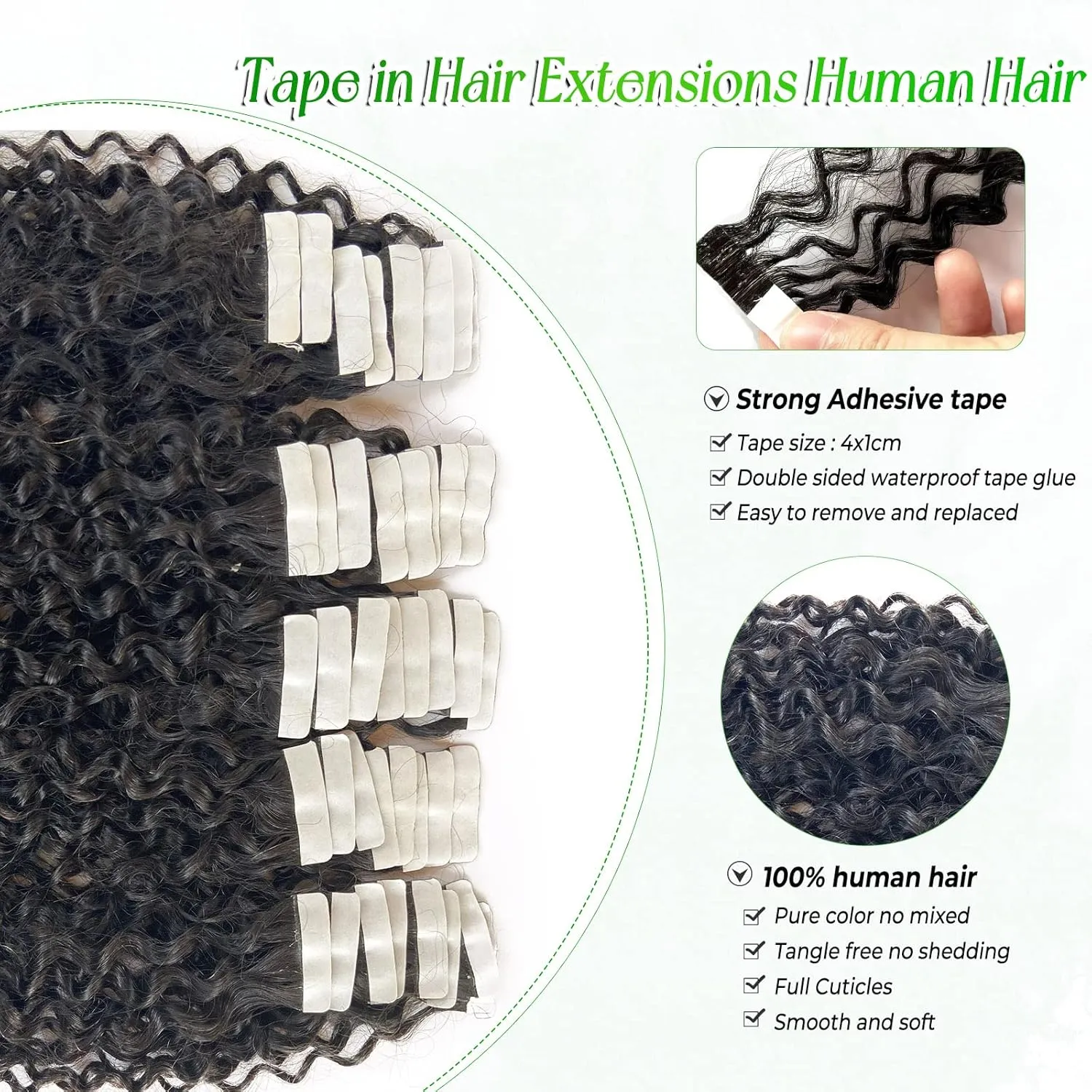 Kinky Curly Tape in Hair Extensions Human Hair Black Women Real Hair Extensions 40 Pieces Curly Tape ins,100G Double Sided Kinky Curly Tape Hair Extensions 16Inch for Black Girls