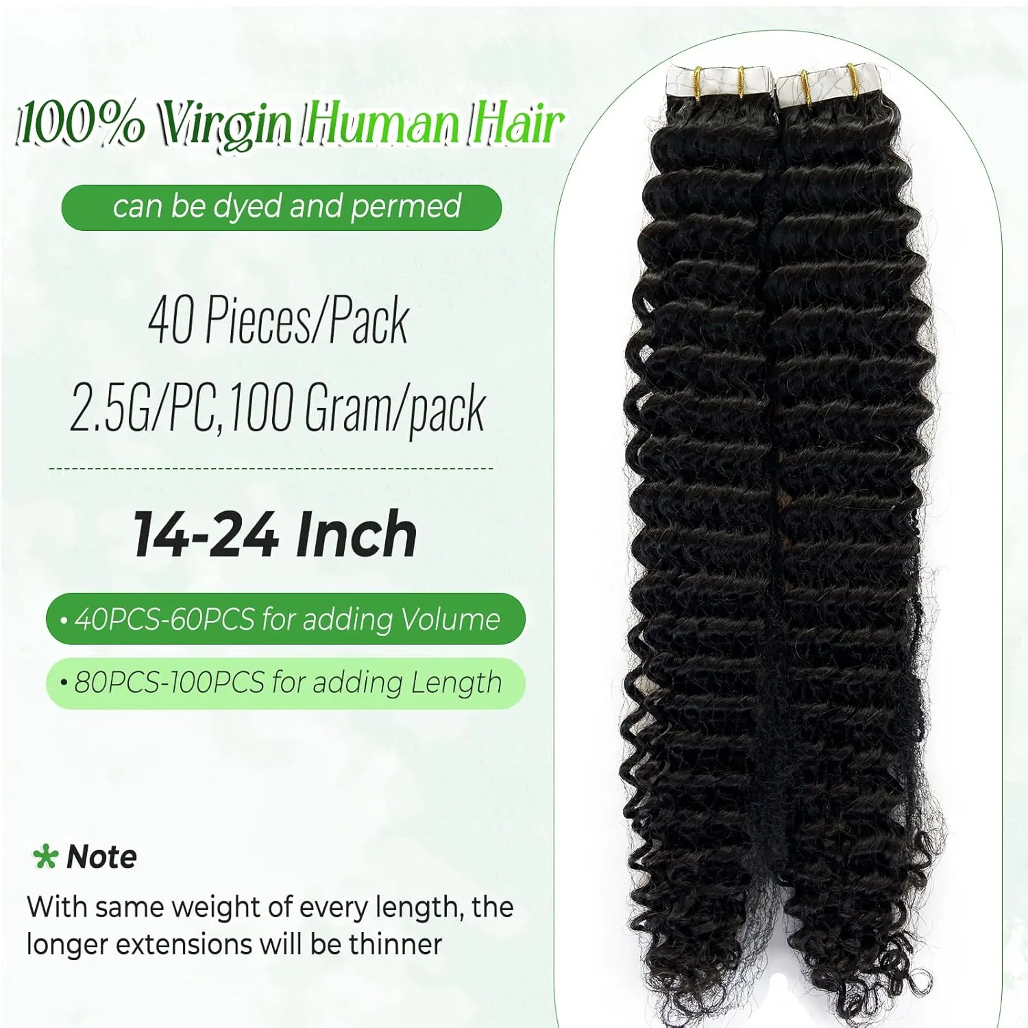 Kinky Curly Tape in Hair Extensions Human Hair Black Women Real Hair Extensions 40 Pieces Curly Tape ins,100G Double Sided Kinky Curly Tape Hair Extensions 16Inch for Black Girls