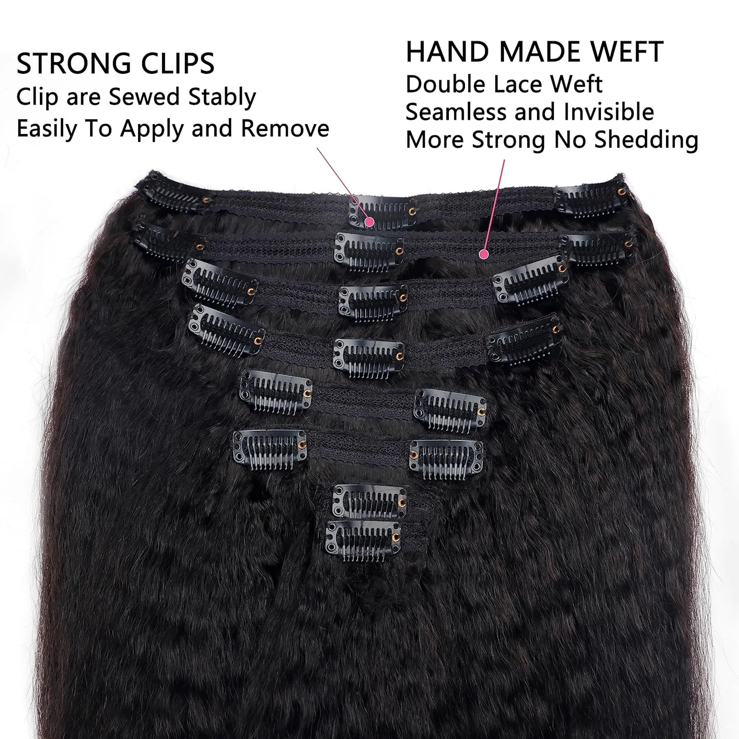 Kinky Straight Clip in Hair Extensions Real Human Hair Clip ins Natural Black Double Weft Clip ins for Women 12 Inch 120g 8pcs Kinky Straight Clip on Extensions Human Hair