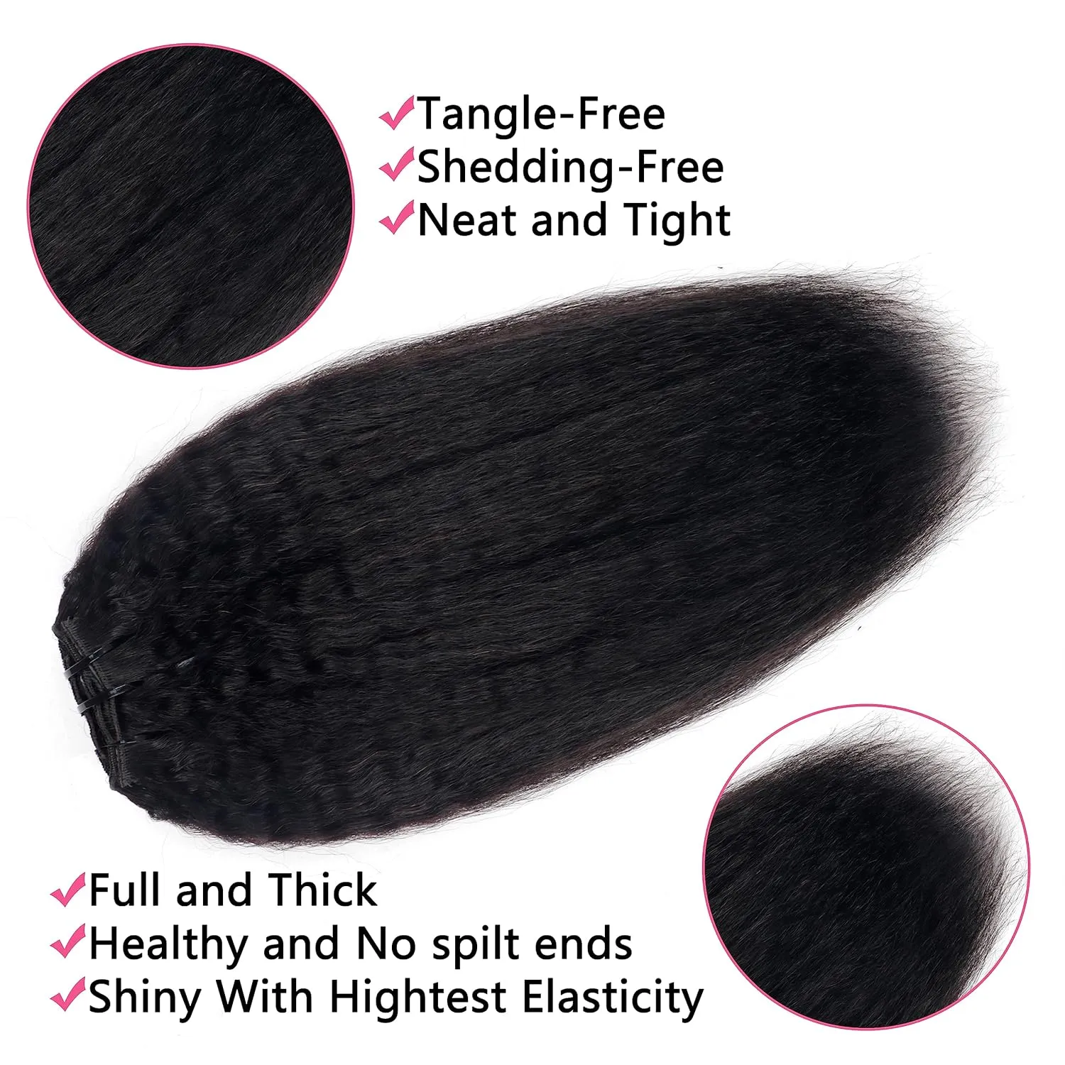 Kinky Straight Clip in Hair Extensions Real Human Hair Clip ins Natural Black Double Weft Clip ins for Women 12 Inch 120g 8pcs Kinky Straight Clip on Extensions Human Hair