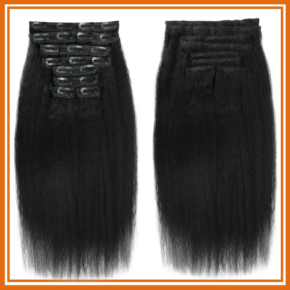 Kinky Straight Clip ins 8Pcs 110g 16 Inch Clip in Hair Extensions Real Human Hair Yaki Straight Clipins for Black Women Double Weft Full Head Brazilian Remy Hair Extensions 20 Clips