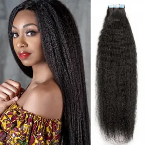 kinky Straight Tape ins Human Hair Extensions Black Girl Tape in Hair Extensions Human Hair Invisible Tape ins Seamless PU Skin Weft Soft Natural Black Hair Extension 12 Inch 40g 20pcs/Pack