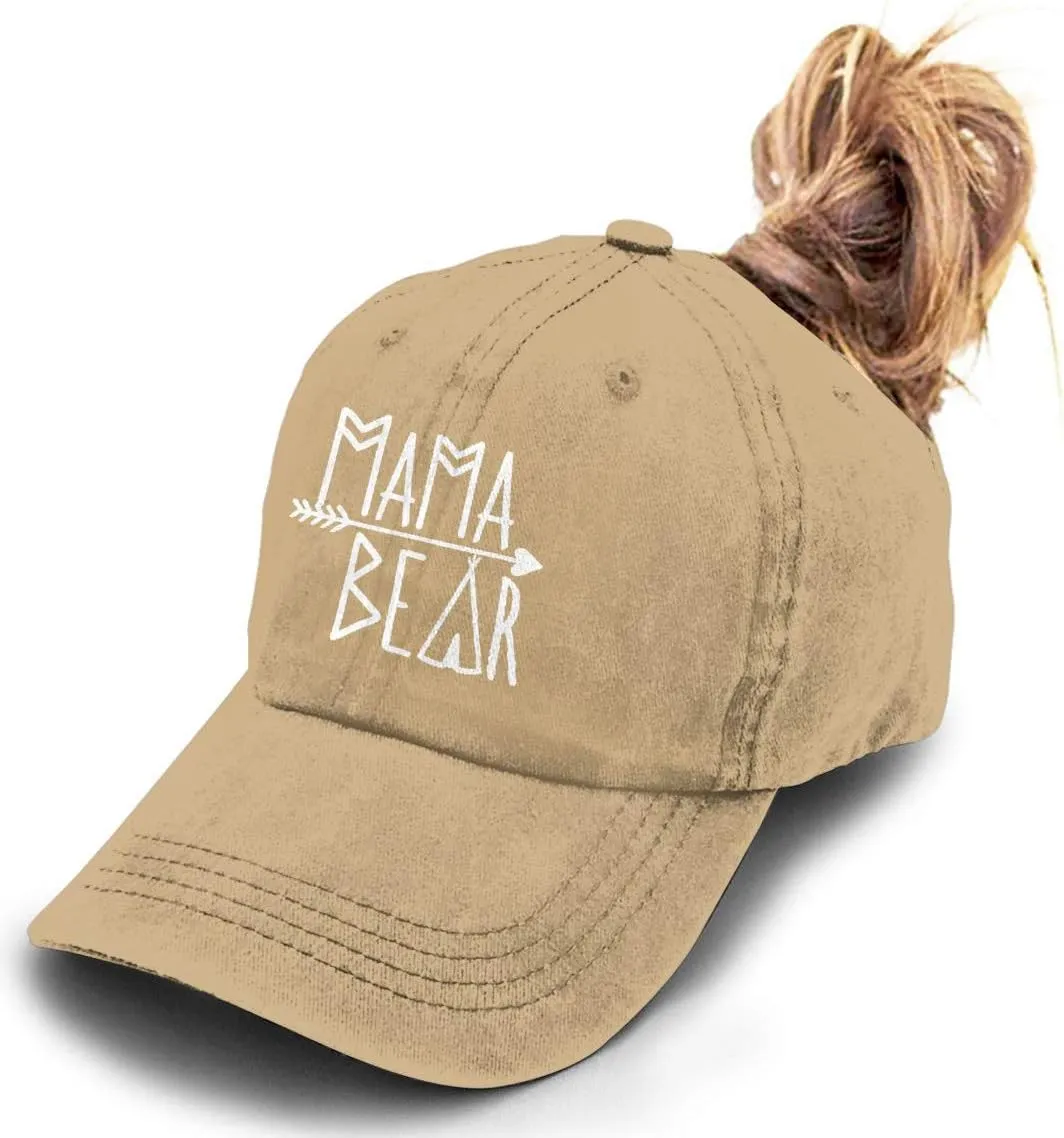 KKMKSHHG Unisex Mama Bear Denim Hat Adjustable Washed Dyed Cotton Dad Baseball Caps