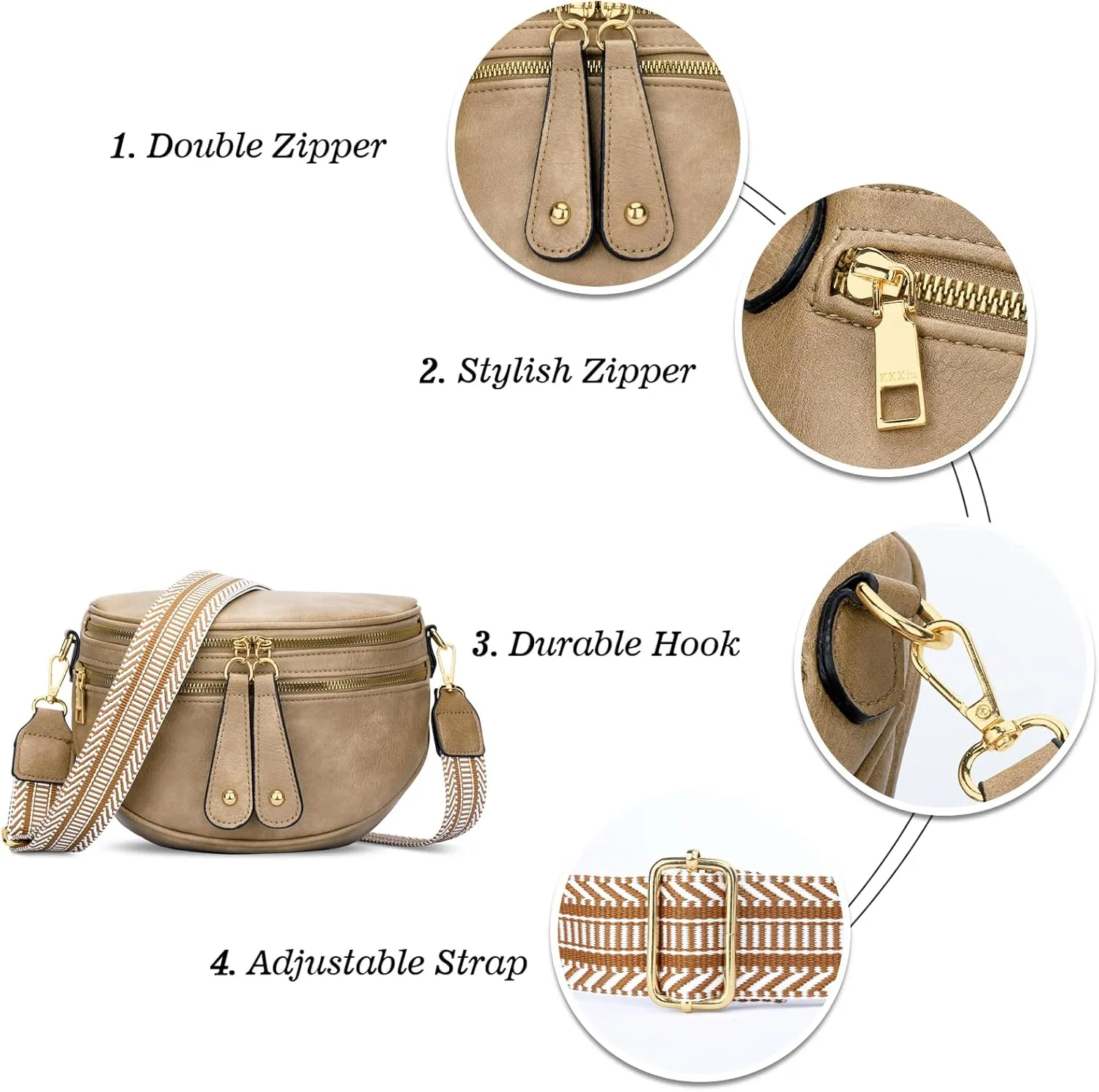 KKXIU Crossbody Sling Bag for Women Trendy Fanny Pack Vegan Leather Chest Bag