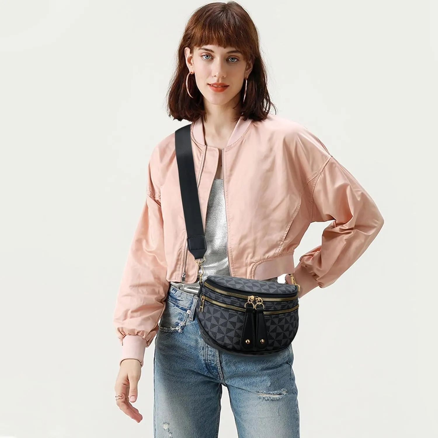 KKXIU Crossbody Sling Bag for Women Trendy Fanny Pack Vegan Leather Chest Bag