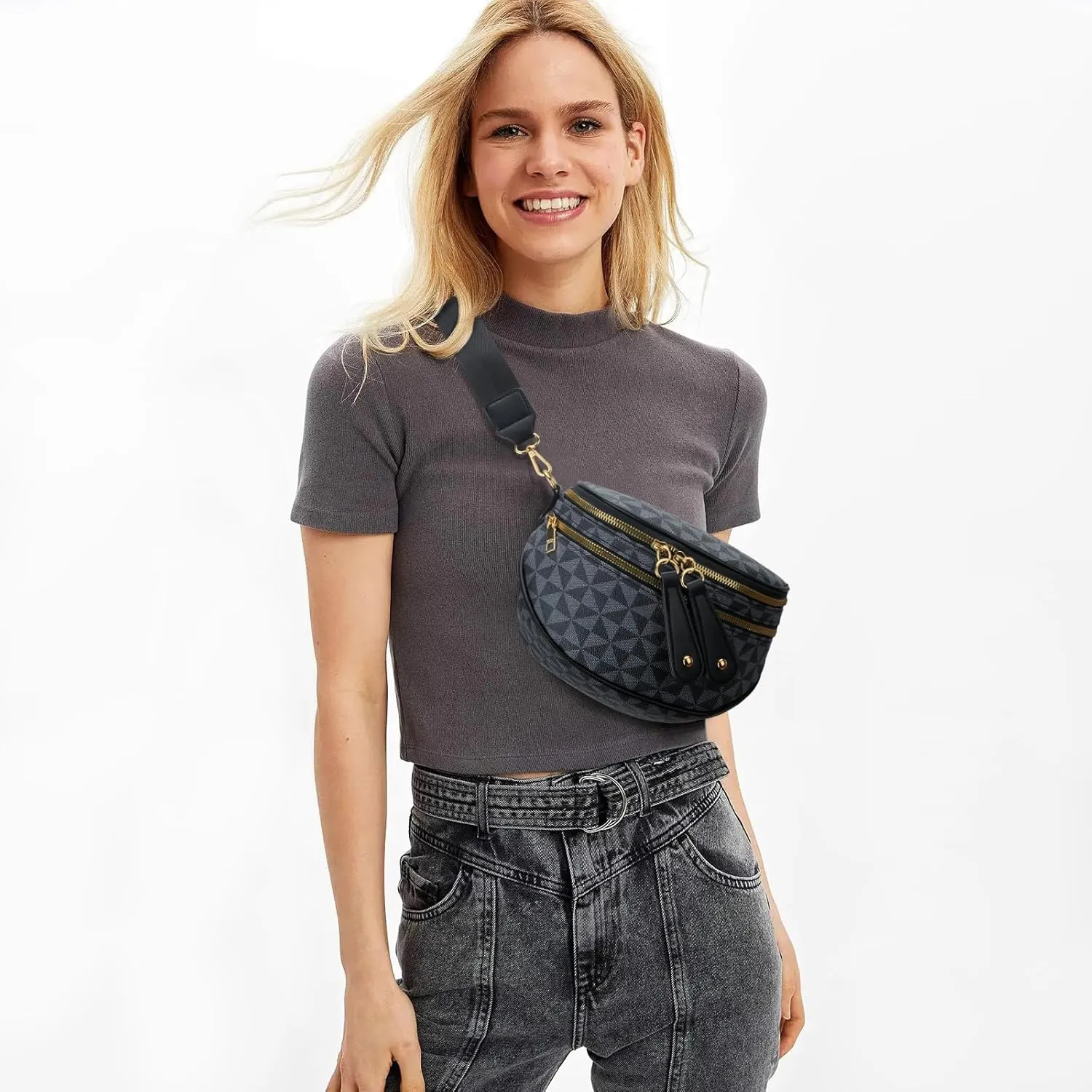 KKXIU Crossbody Sling Bag for Women Trendy Fanny Pack Vegan Leather Chest Bag