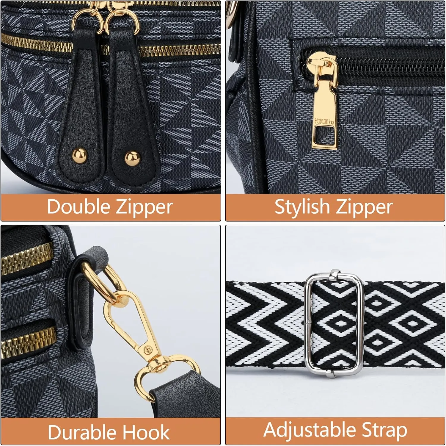 KKXIU Crossbody Sling Bag for Women Trendy Fanny Pack Vegan Leather Chest Bag