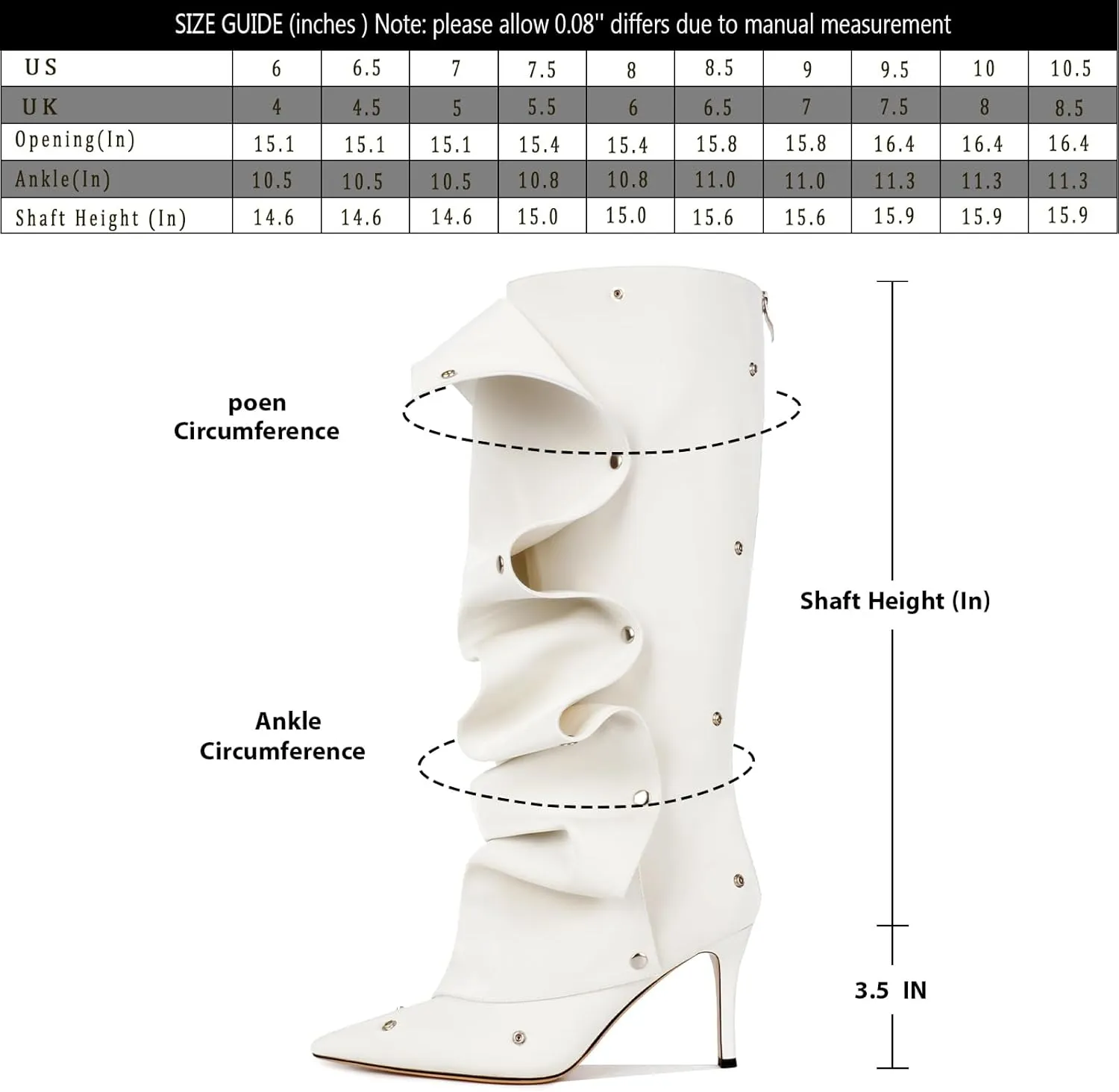 Knee High Boots for Women, Pointed Toe Stiletto Shark Boots, Detachable High Heels Fold Over Long Boots Ruched Slouchy Tall Studded Sexy Boots for Women