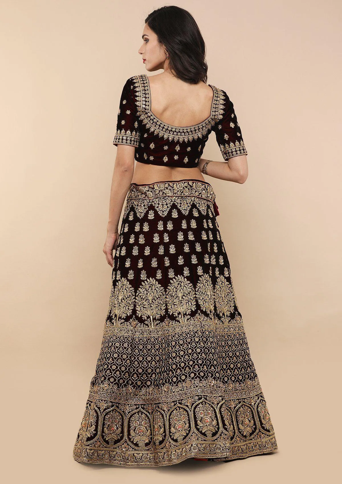 KOSKII MAROON ZARI WORK BRIDAL LEHENGA