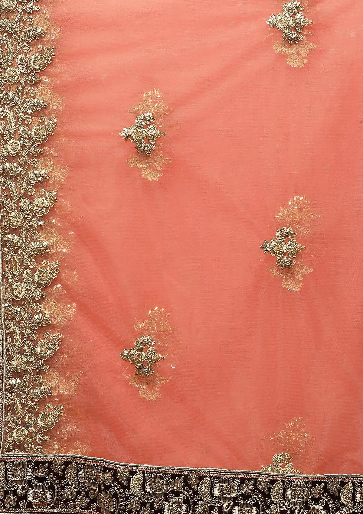 KOSKII MAROON ZARI WORK BRIDAL LEHENGA