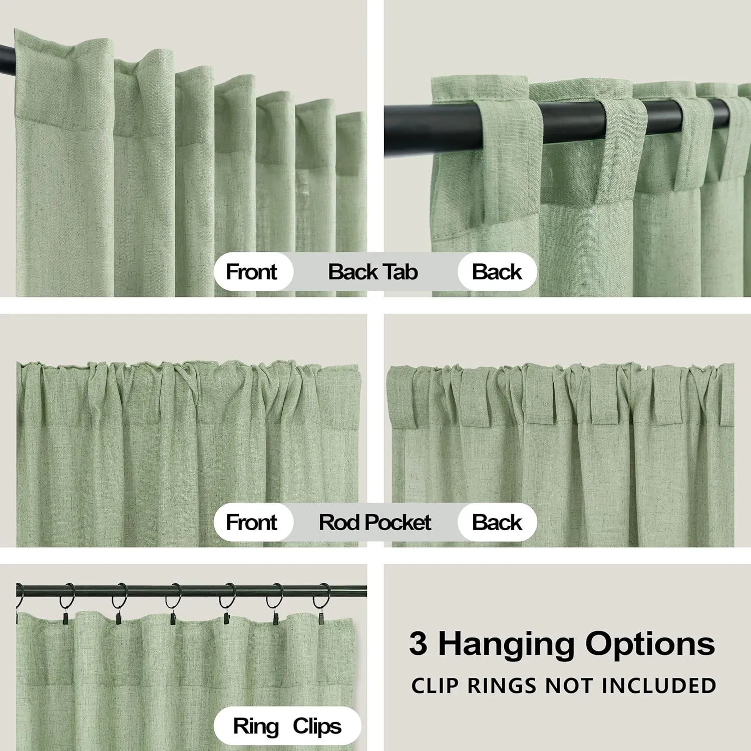 KOUFALL Sage Green Curtains 84 Inches Long for Bedroom 2 Panel Sets,Neutral Linen Boho Sheer Curtains for Living Room Window Baby Nursery,84 Inch Length,Grey Light Green