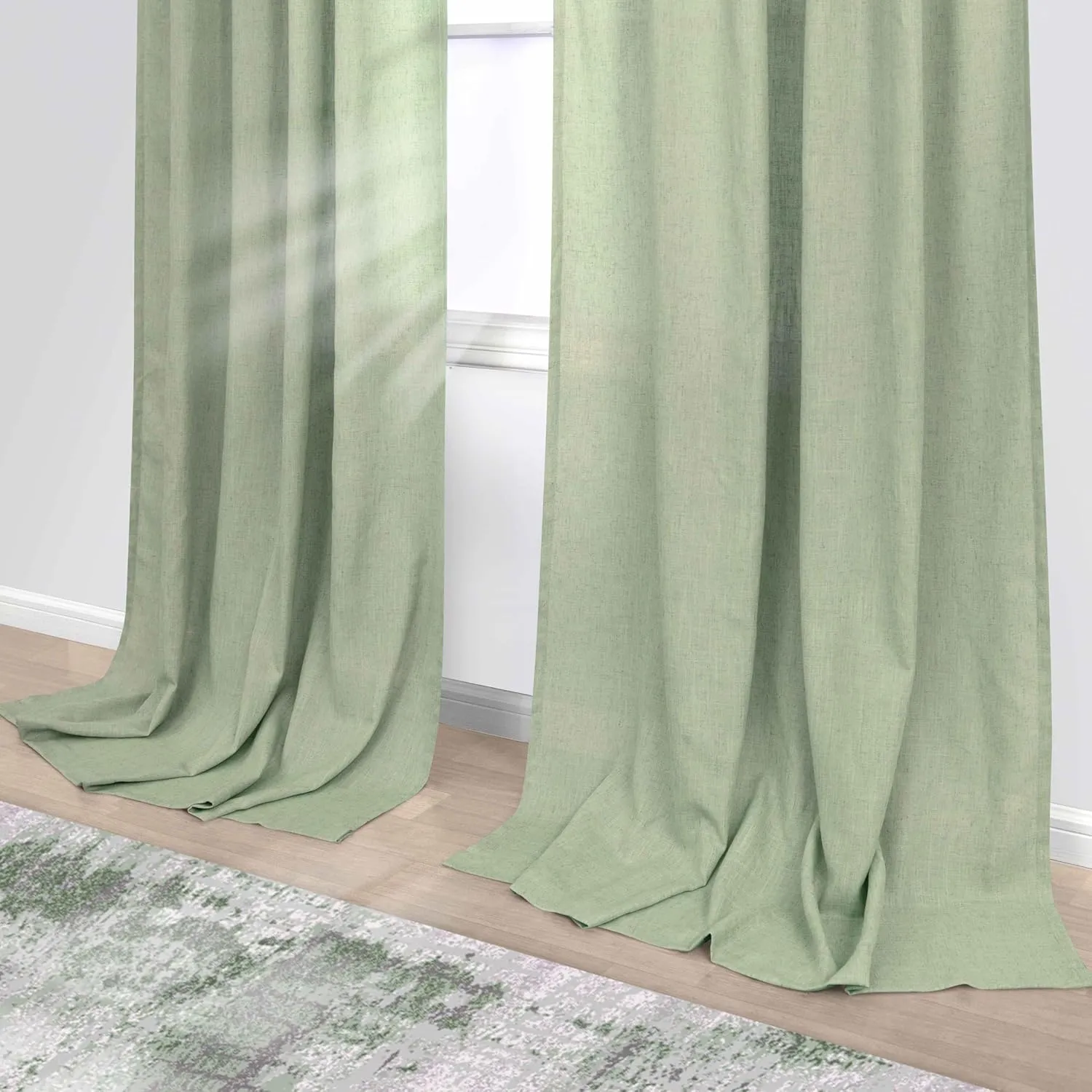 KOUFALL Sage Green Curtains 84 Inches Long for Bedroom 2 Panel Sets,Neutral Linen Boho Sheer Curtains for Living Room Window Baby Nursery,84 Inch Length,Grey Light Green
