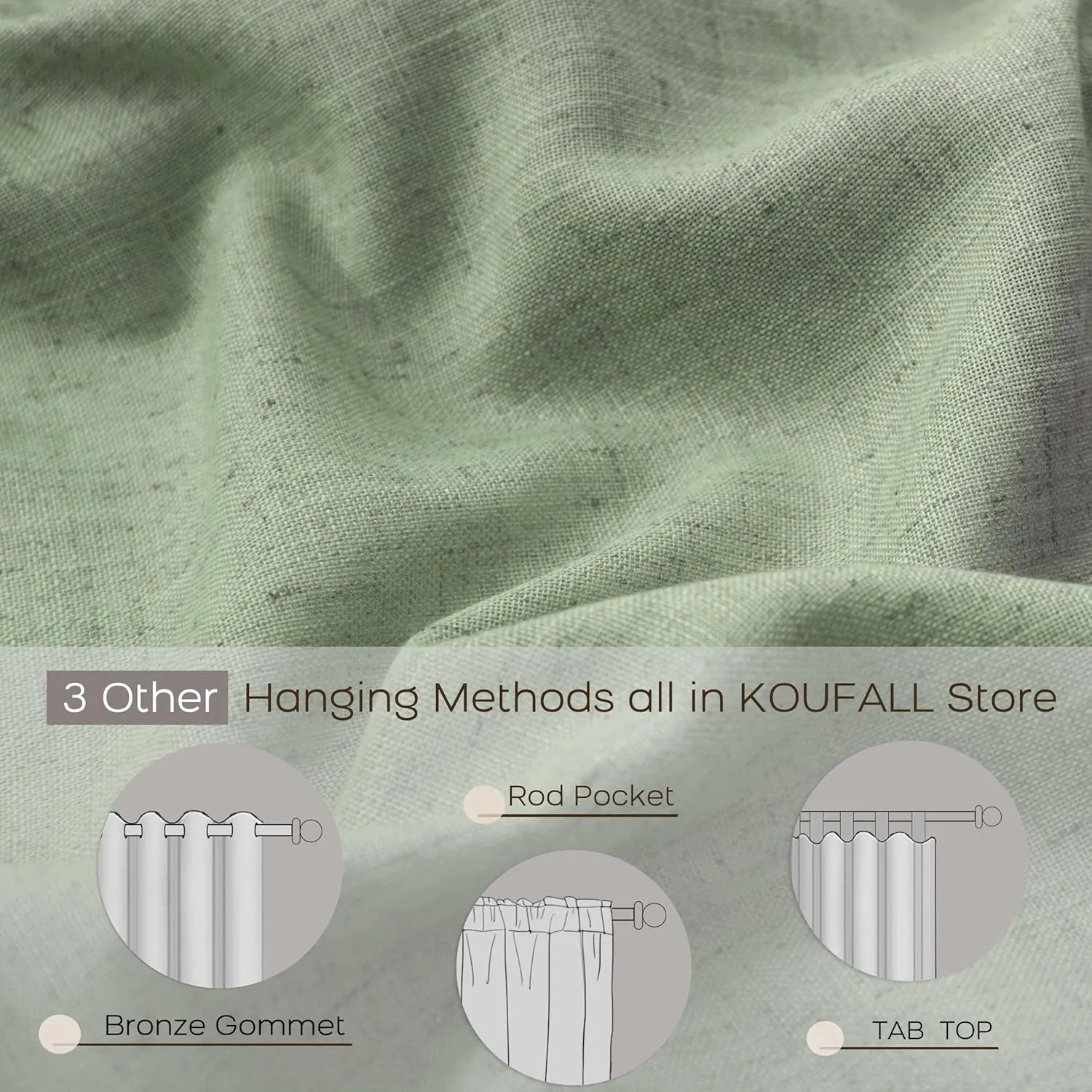 KOUFALL Sage Green Curtains 84 Inches Long for Bedroom 2 Panel Sets,Neutral Linen Boho Sheer Curtains for Living Room Window Baby Nursery,84 Inch Length,Grey Light Green