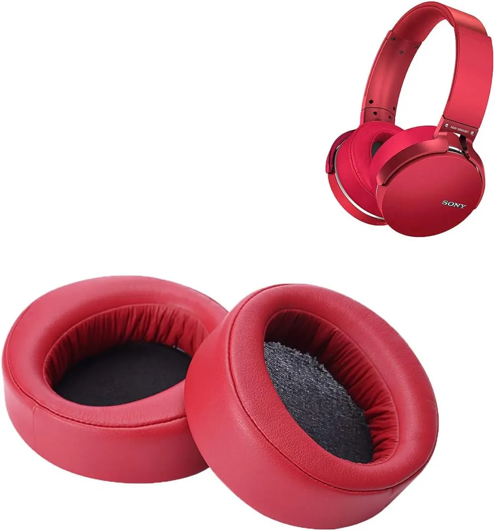 Krone Kalpasmos Replacement Ear Pads for Sony MDR-XB950BT MDR-XB950B1 Headphones, Soft Protein Leather Memory Foam Over-Ear Ear Cushions Sony Headset Repair Accessories, with PU Leather Bag - Red