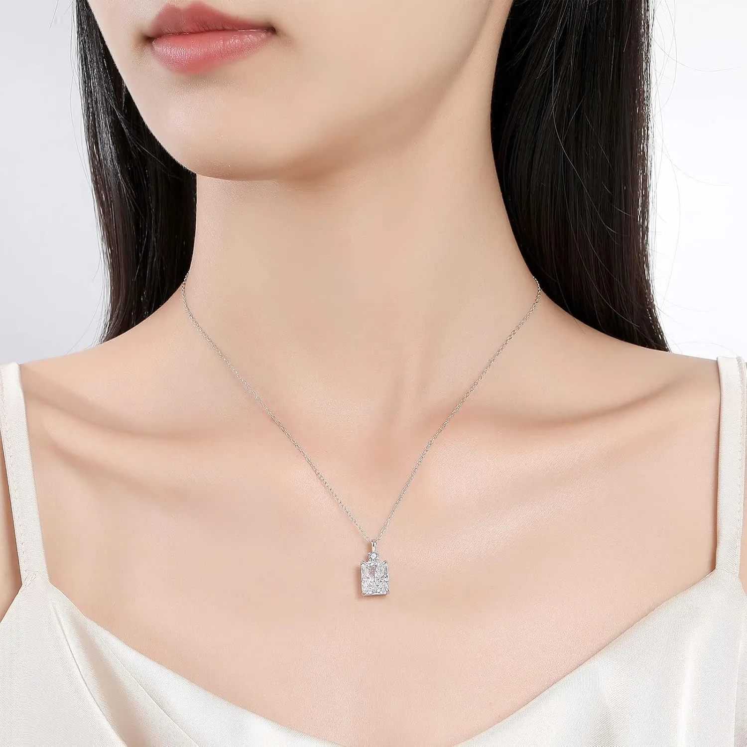 Lab Simulated Diamond Necklace for Women 925 Sterling Silver Radiant Cut 3.5Ct Pendant 18K White Gold Plated Jewelry Gifts
