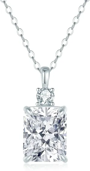 Lab Simulated Diamond Necklace for Women 925 Sterling Silver Radiant Cut 3.5Ct Pendant 18K White Gold Plated Jewelry Gifts