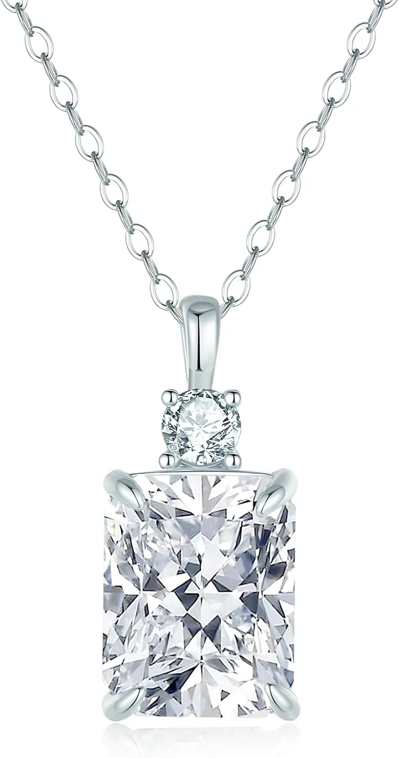 Lab Simulated Diamond Necklace for Women 925 Sterling Silver Radiant Cut 3.5Ct Pendant 18K White Gold Plated Jewelry Gifts