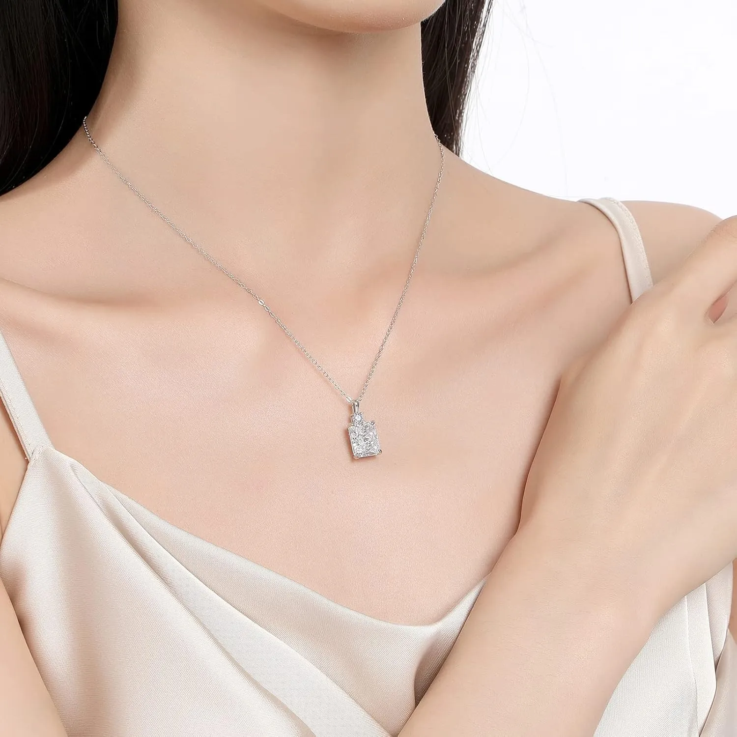 Lab Simulated Diamond Necklace for Women 925 Sterling Silver Radiant Cut 3.5Ct Pendant 18K White Gold Plated Jewelry Gifts