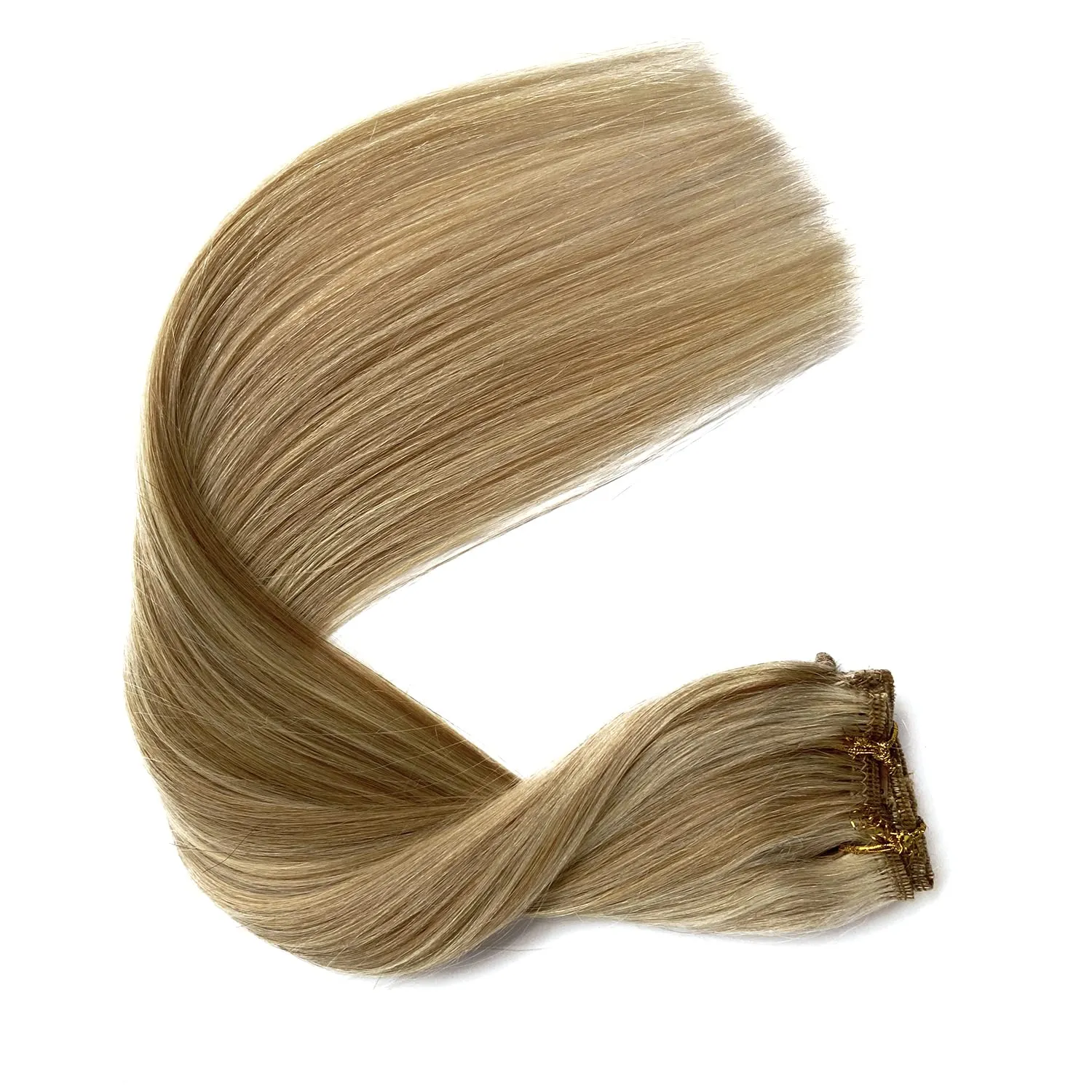 Labetti Clip in Hair Extensions Human Hair with Blonde Highlights 7 Pieces 70g Silky Straight Weft Remy Hair(18 inches, #27-613)