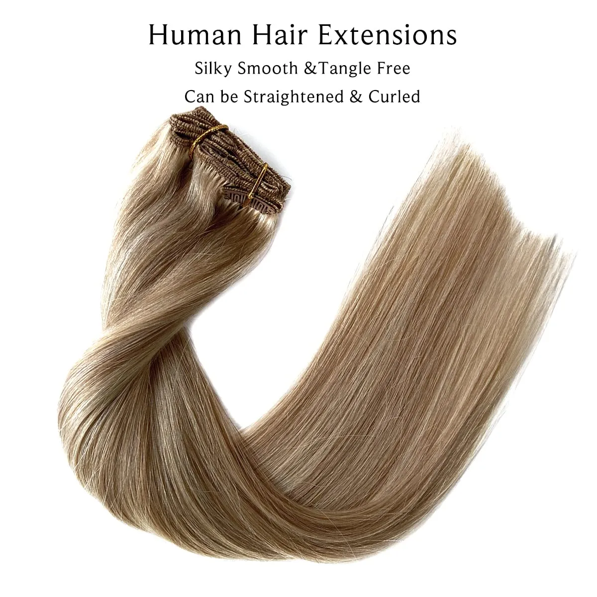 Labetti Clip in Hair Extensions Human Hair with Blonde Highlights 7 Pieces 70g Silky Straight Weft Remy Hair(18 inches, #27-613)