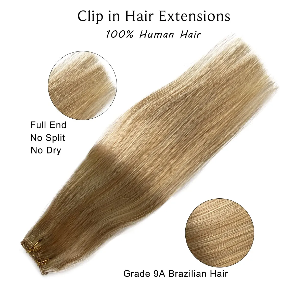 Labetti Clip in Hair Extensions Human Hair with Blonde Highlights 7 Pieces 70g Silky Straight Weft Remy Hair(18 inches, #27-613)