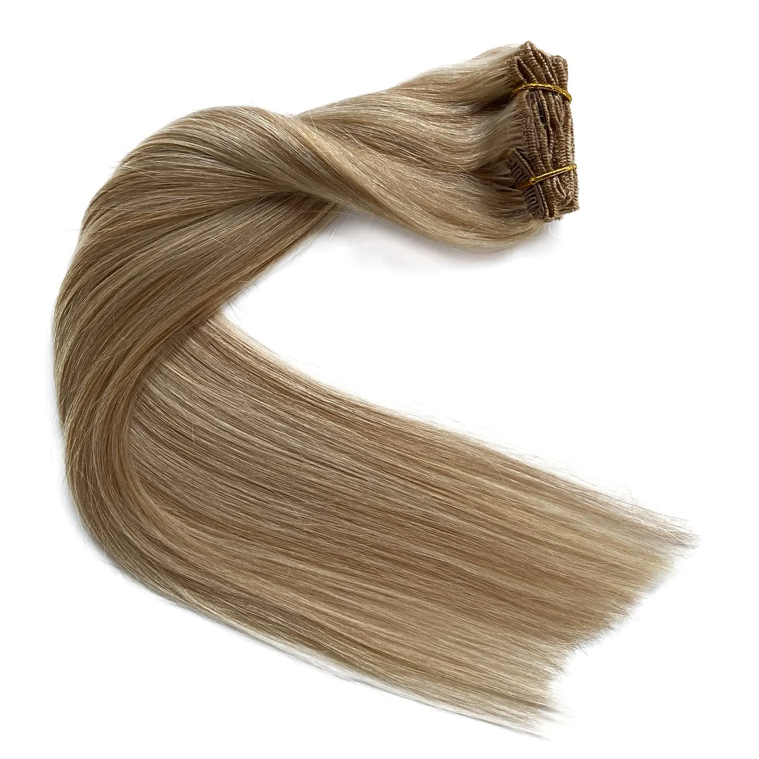Labetti Clip in Hair Extensions Human Hair with Blonde Highlights 7 Pieces 70g Silky Straight Weft Remy Hair(18 inches, #27-613)
