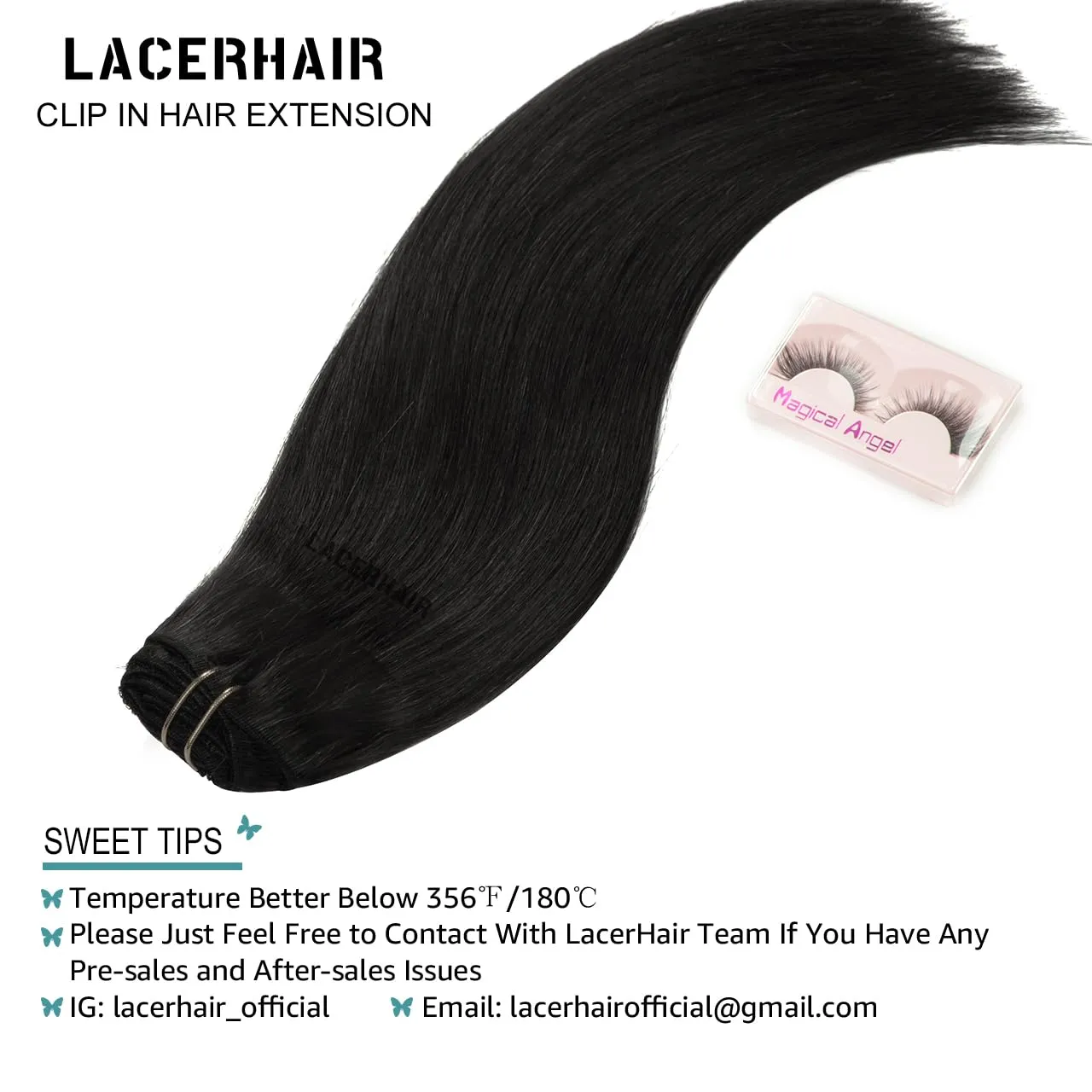 Lacer Black Hair Extensions Clip in Human Hair 140g 7 pcs Double Weft Straight Lace Clip in Hair Extensions in Natural Black #1B 22 Inch Full Head Set Clip Ins