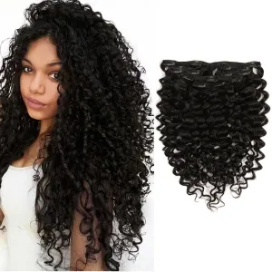 Lacer Clip in Human Hair Extensions Jerry Curly 3B 3C Real Hair Clip in Extensions For Black Women Natural Color 100% Brazilian African American Hair Extension (16 inch, Jerry Curly #1B)