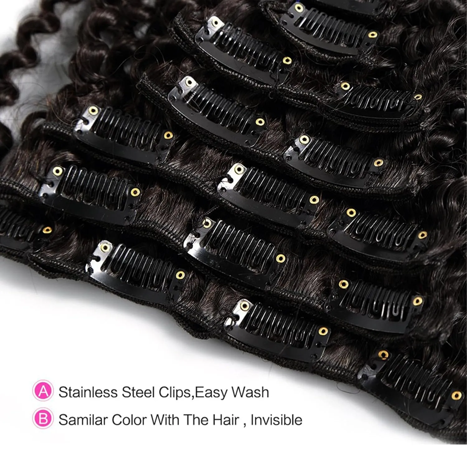 Lacer Clip in Human Hair Extensions Jerry Curly 3B 3C Real Hair Clip in Extensions For Black Women Natural Color 100% Brazilian African American Hair Extension (16 inch, Jerry Curly #1B)
