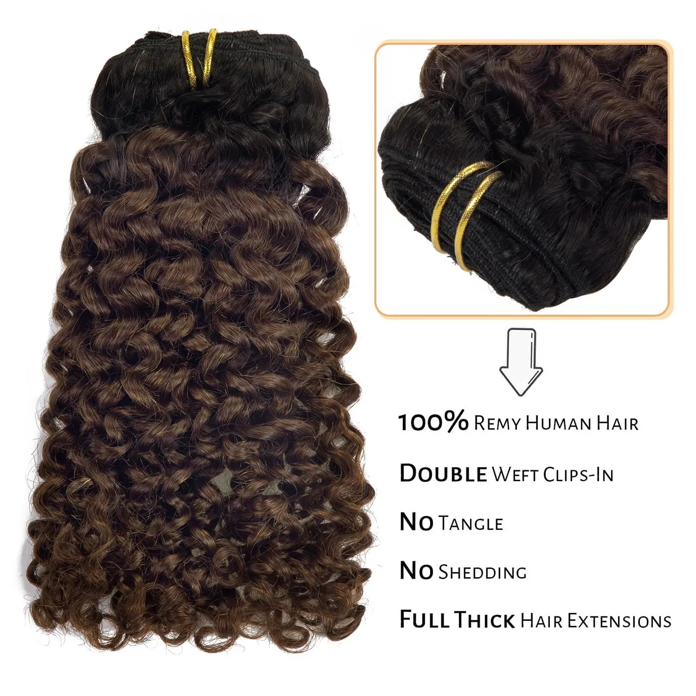 Lacer Jerry Curly Clip in Human Hair Extensions Real Remy 100% Brazilian Virgin Hair 120G Balayage Natural Black Fading into Dark Brown #1B/4 7 Pieces/Set 10-22 Inch (20 inch, Jerry Curly #1B/4)