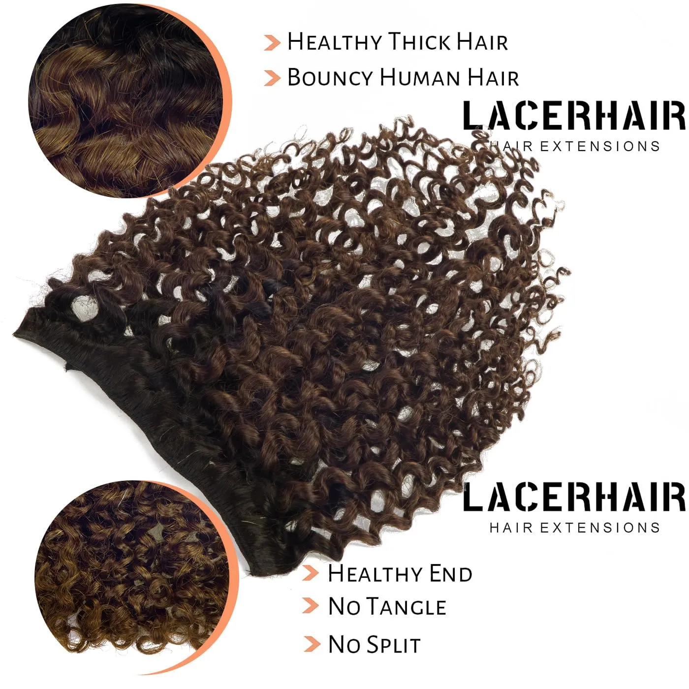 Lacer Jerry Curly Clip in Human Hair Extensions Real Remy 100% Brazilian Virgin Hair 120G Balayage Natural Black Fading into Dark Brown #1B/4 7 Pieces/Set 10-22 Inch (20 inch, Jerry Curly #1B/4)