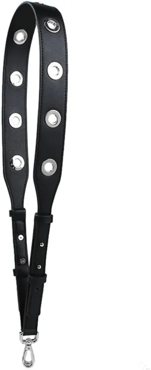 Ladies Wide PU Leather Shoulder Strap Round Rivet Perforated Adjustable Handbag Shoulder Bag Straps with Silver Metal Hardware Round Rivet Black