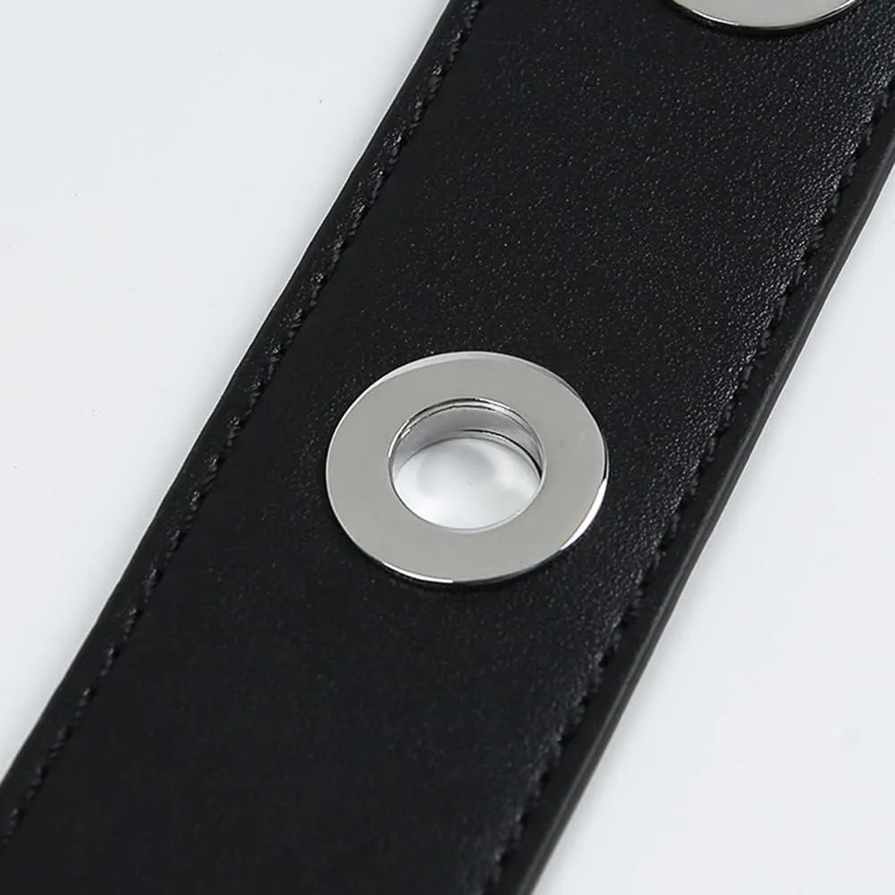 Ladies Wide PU Leather Shoulder Strap Round Rivet Perforated Adjustable Handbag Shoulder Bag Straps with Silver Metal Hardware Round Rivet Black